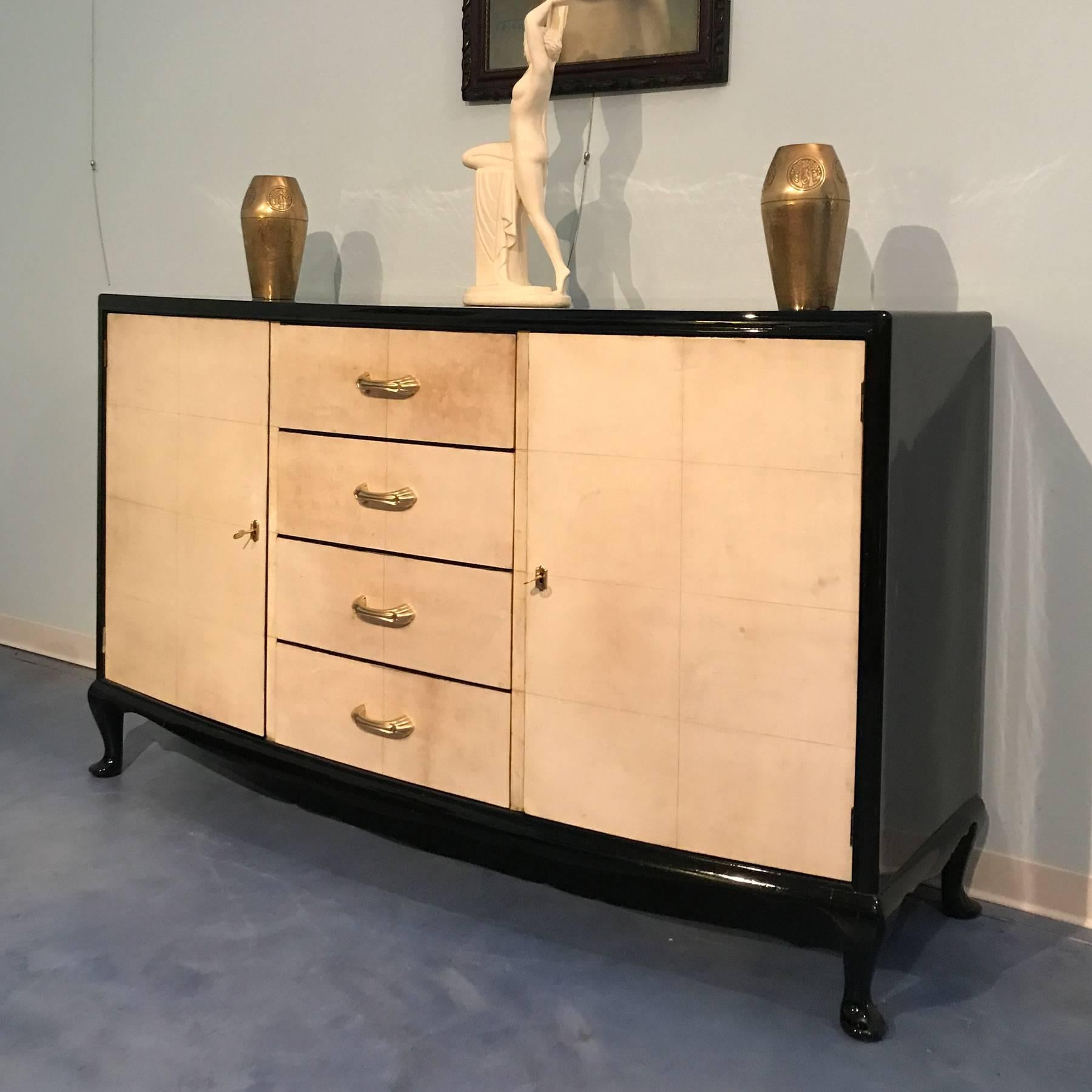 Mid-20th Century French Art Deco Parchment Sideboard, France, 1950