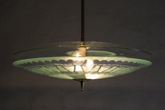 Italian Mid-Century Modern Double Disc Decorated Glass Pendant Lamp, 1950s