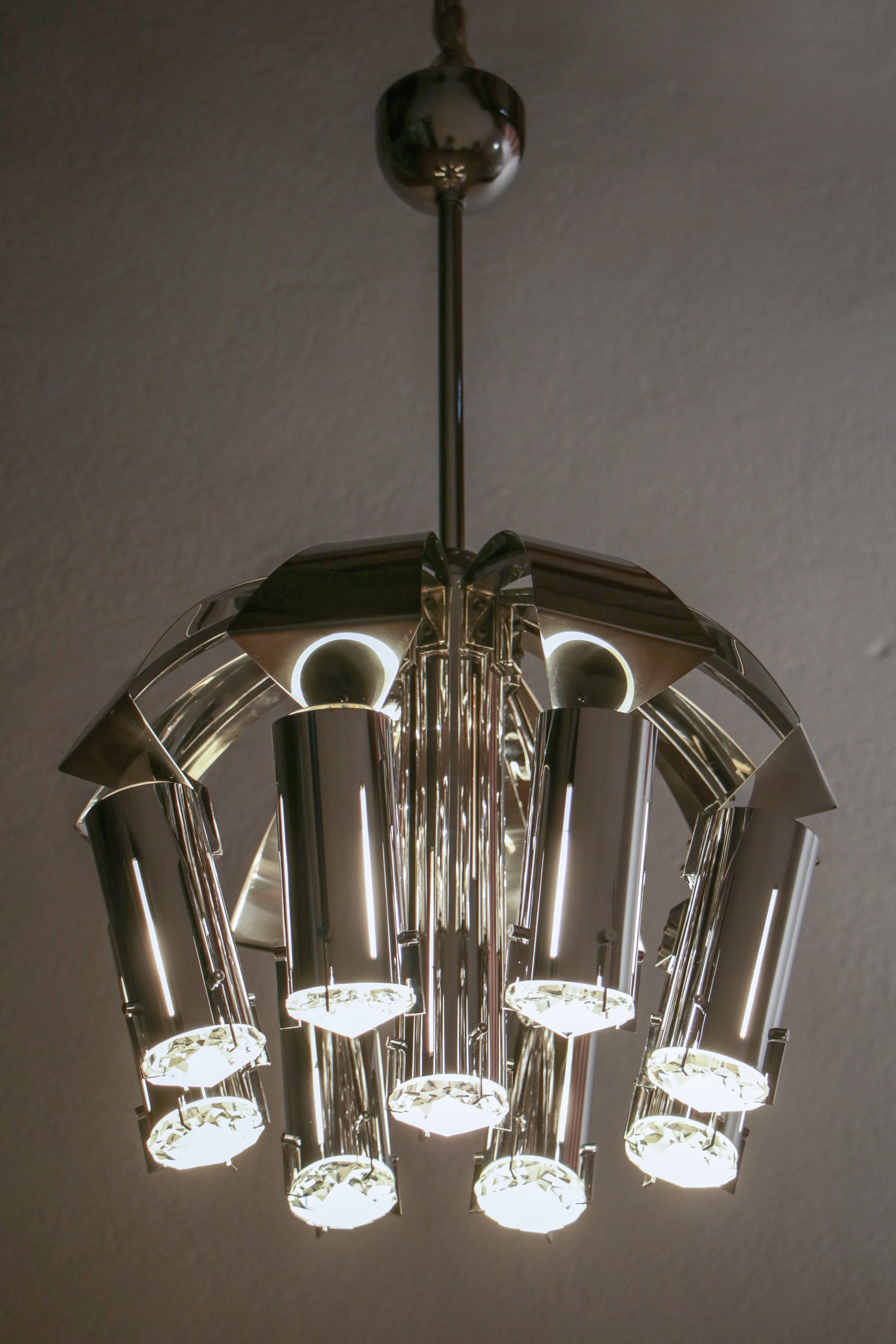 Chromed Chandelier Pendant Ceiling Lamp Attributed to Goffredo Reggiani, 1970s