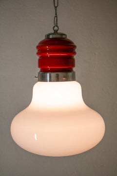 Retro Italian Space Age Pendant Ceiling Lamp Red Color Murano Glass by Mazzega, 1970s