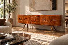 Italian Birch Sideboard with Sculptural Brass Handles, Mid-Century, 1950s