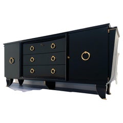 French Art Deco Black Lacquered Mahogany Sideboard, 1940s