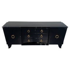 French Art Deco Black Lacquered Mahogany Sideboard, 1940s