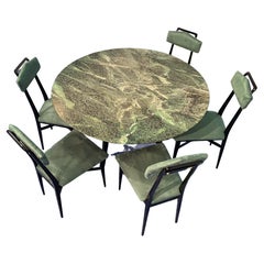 Italian Midcentury Dining Room Set Green Marble Table and Chairs,by Dassi  1950s