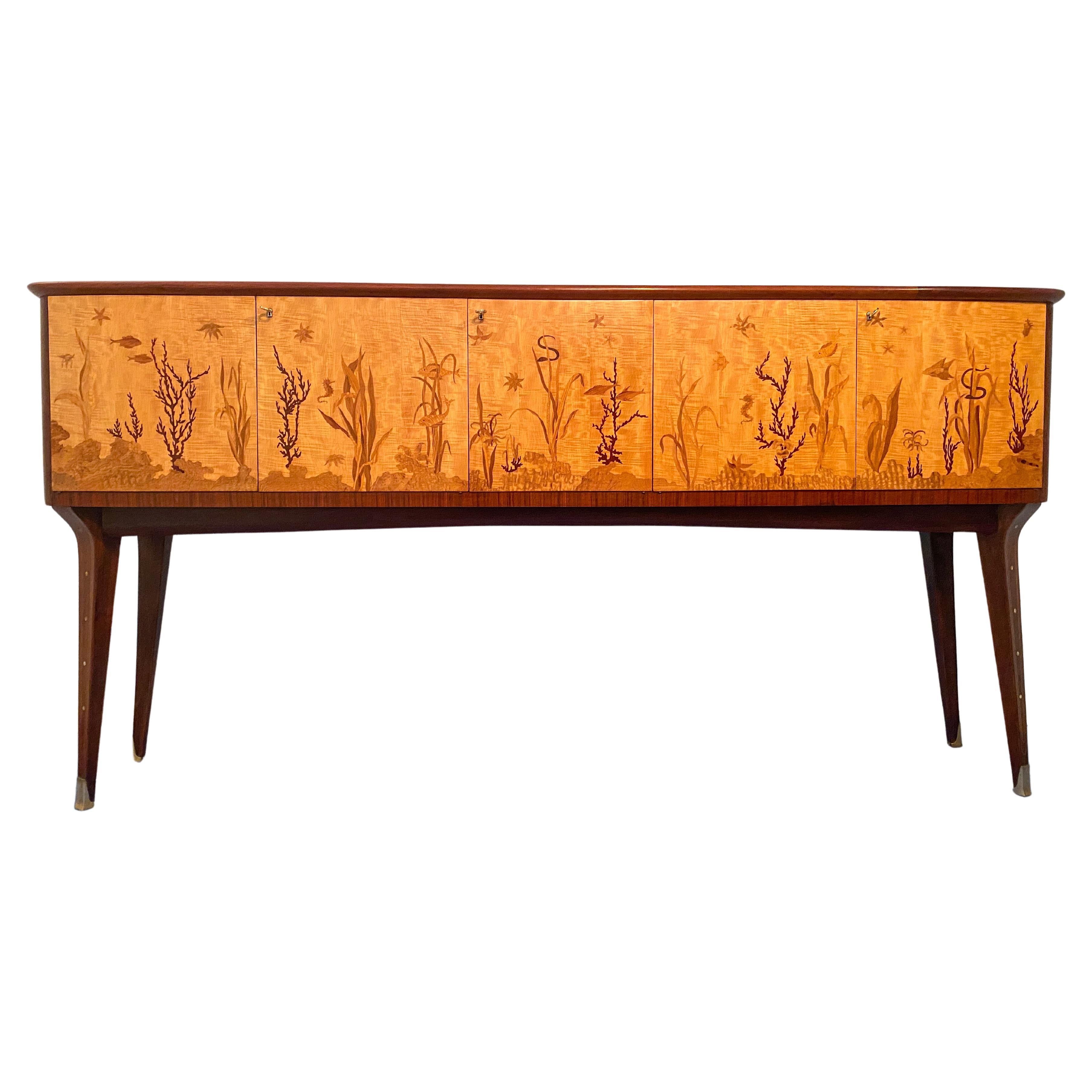 Italian Midcentury Inlaid Maple Sideboard by Andrea Gusmai, 1950s For Sale