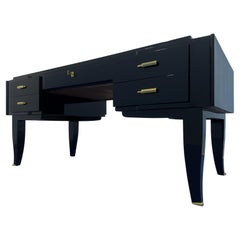 French Art Deco Black Lacquered Executive Table Desk, 1930s