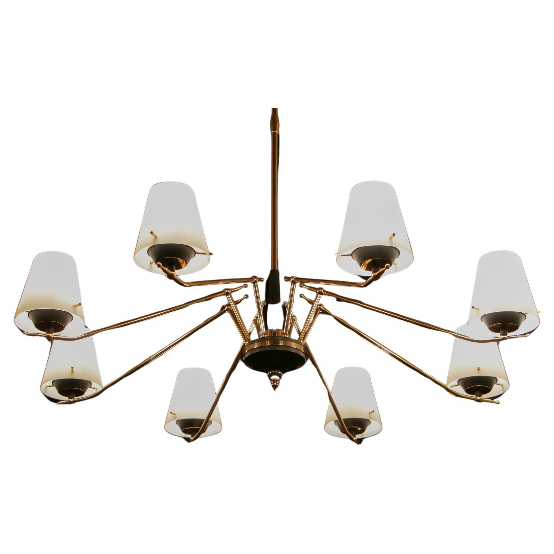 Italian Mid Century Eight Lights Chandelier attributed to Stilnovo, 1960