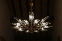 Lampadario a quindici luci della metà del secolo scorso in stile Fontana Arte, 1950