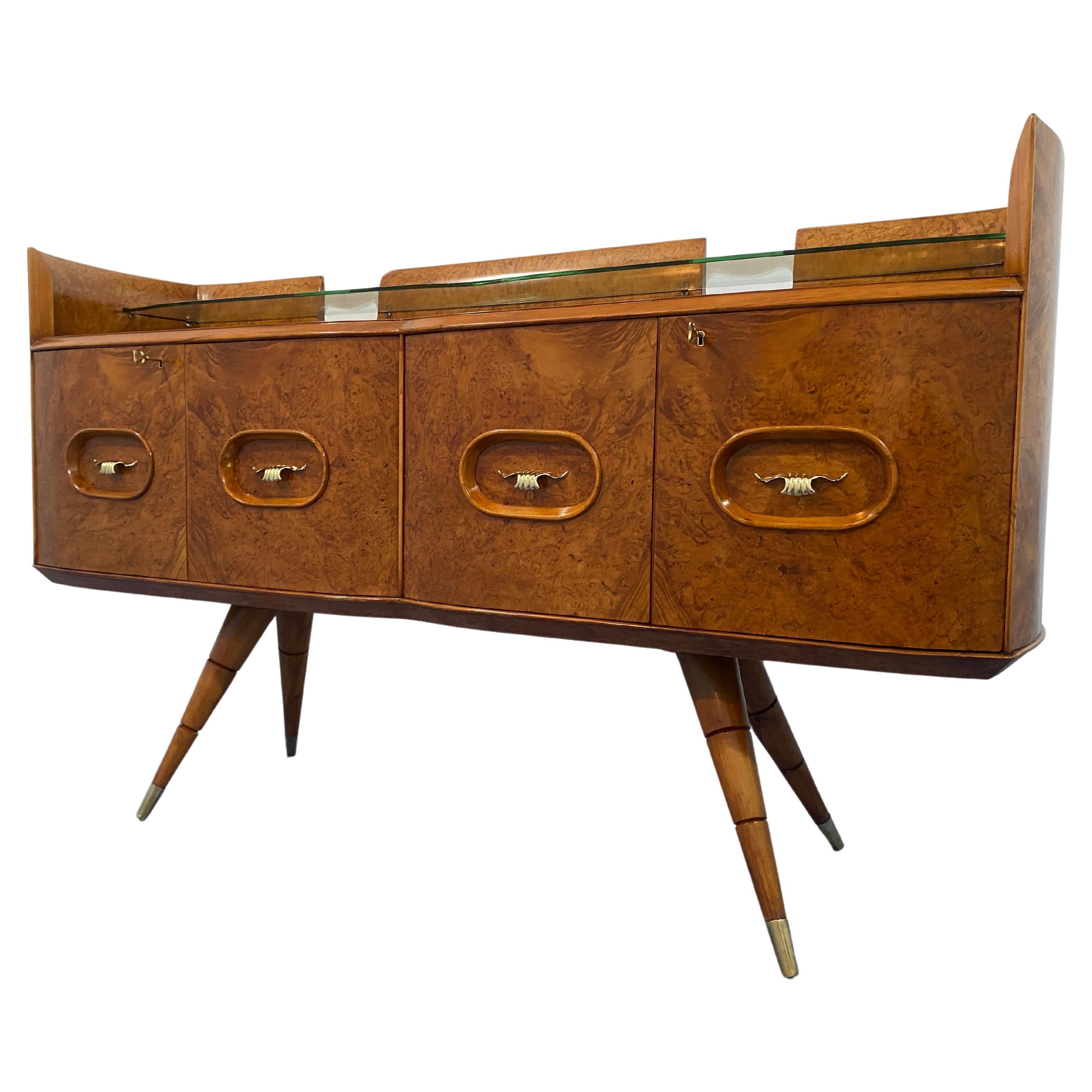 Italian Mid Century Sideboard Honey Color in Birch Wood, 1950s