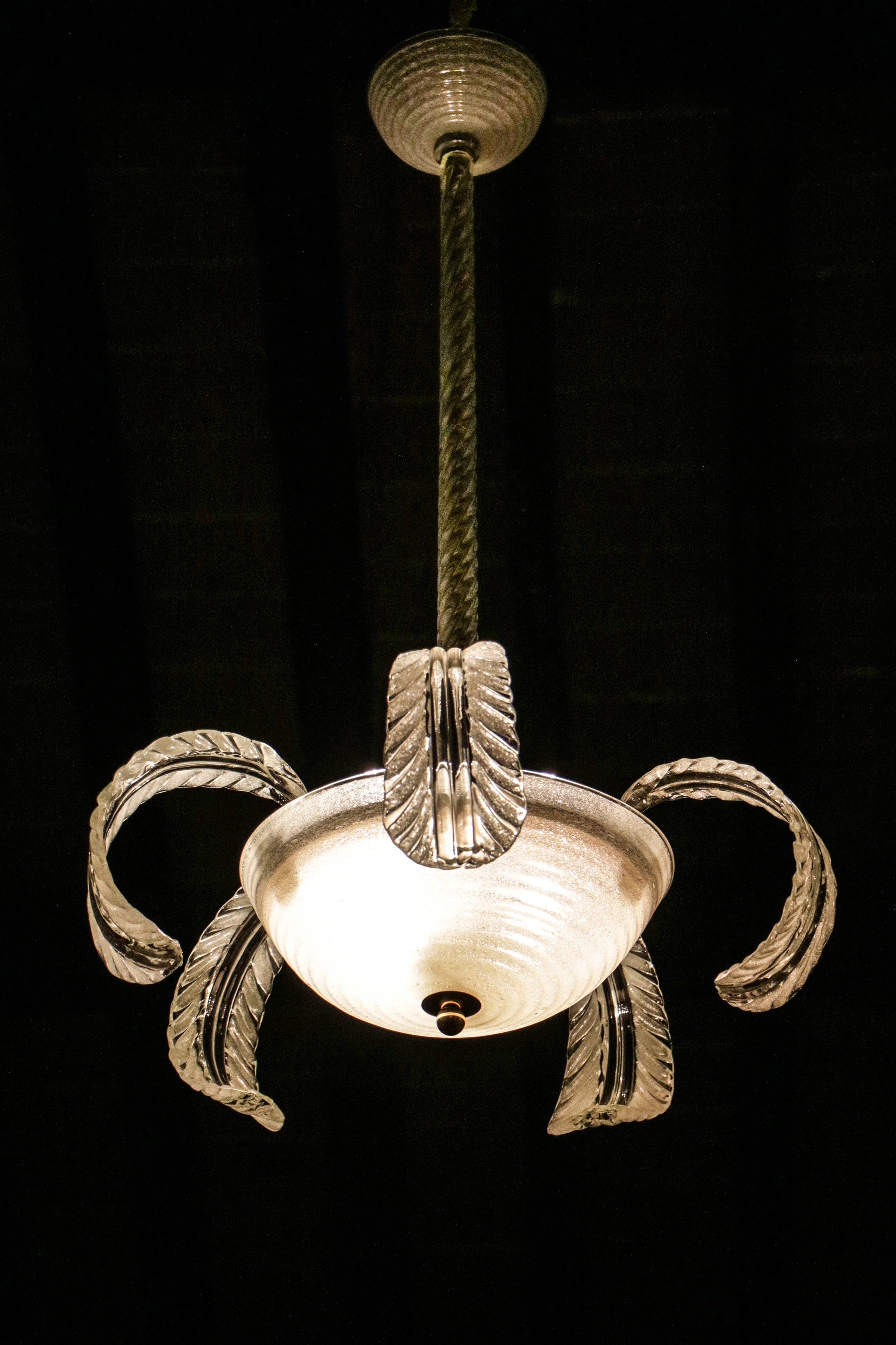 Italian Art Deco Chandelier by Barovier & Toso Murano Pulegoso Glass, 1940s