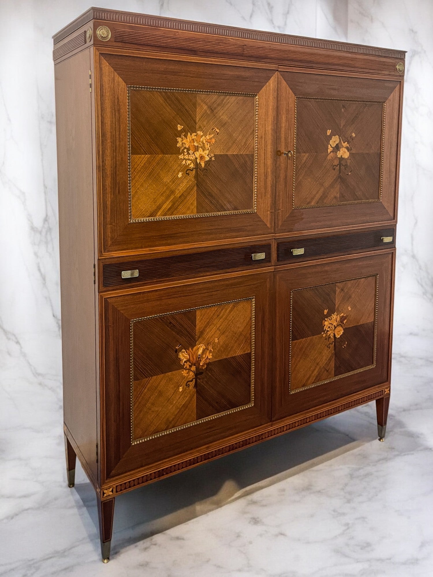 Buffet-bureau italien du milieu du siècle avec incrustations par Giuseppe Anzani, années 1950 en vente