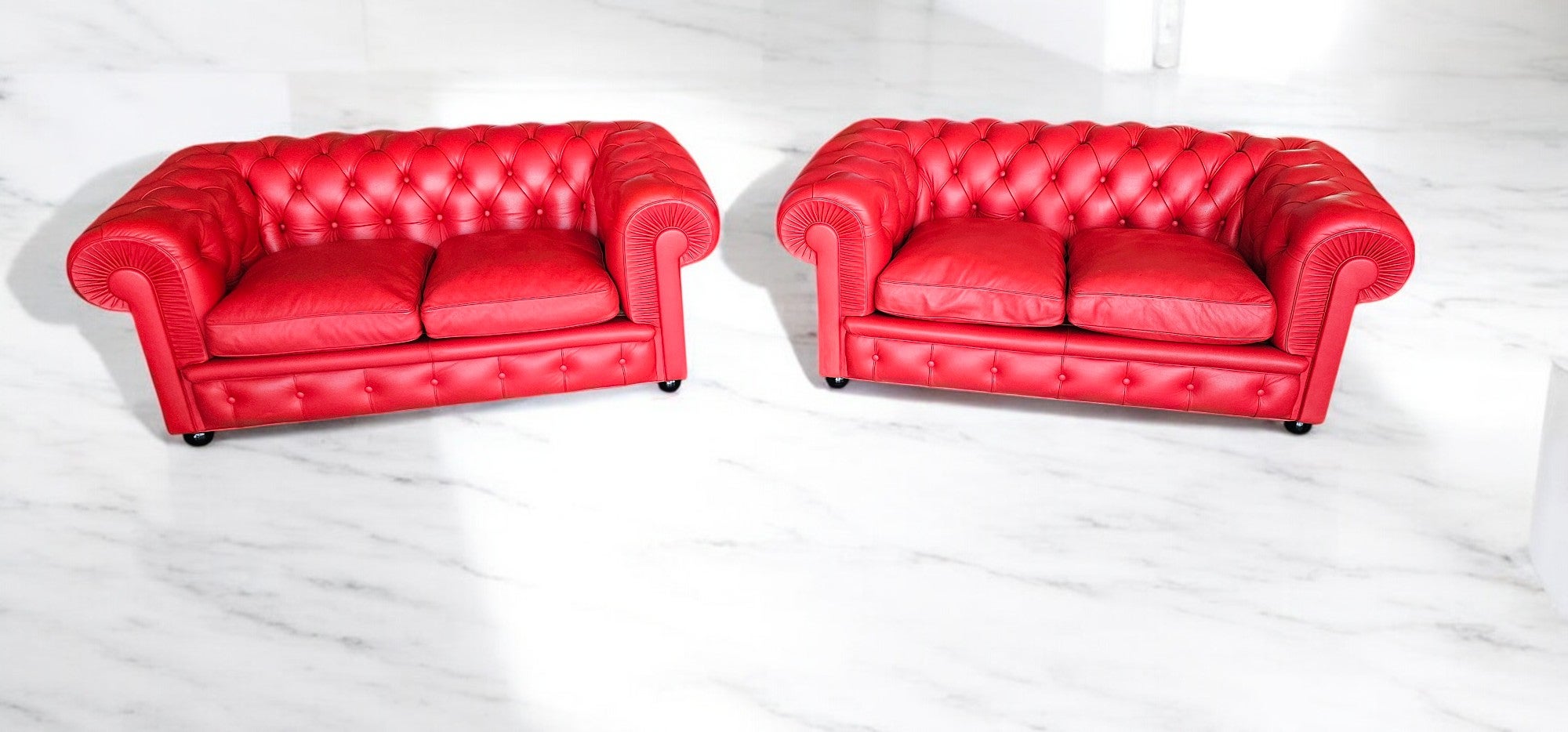 Set of Two Red Leather Chester Sofa by Poltrona Frau, 1993
