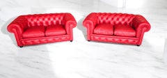 Set of Two Red Leather Chester Sofa by Poltrona Frau, 1993