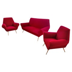 Italian Mid-Century Red Ruby Sofa with Armchairs by Gigi Radice, 1950s