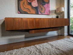 Italian Mid-Century Long , Suspended Sideboard in Walnut, 1950s