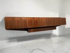 Italian Mid-Century Long , Suspended Sideboard in Walnut, 1950s