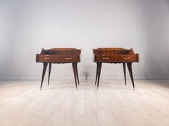 Pair of Italian Mid-Century Bedside Night Stands Tables, Double Glass Top, 1950s