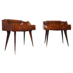Pair of Italian Mid-Century Bedside Night Stands Tables, Double Glass Top, 1950s