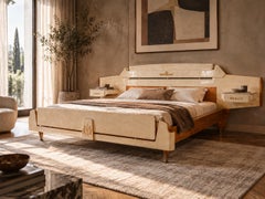 Letto matrimoniale italiano in pergamena in stile Mid-Century, attribuito a Giovanni Gariboldi, anni ’50