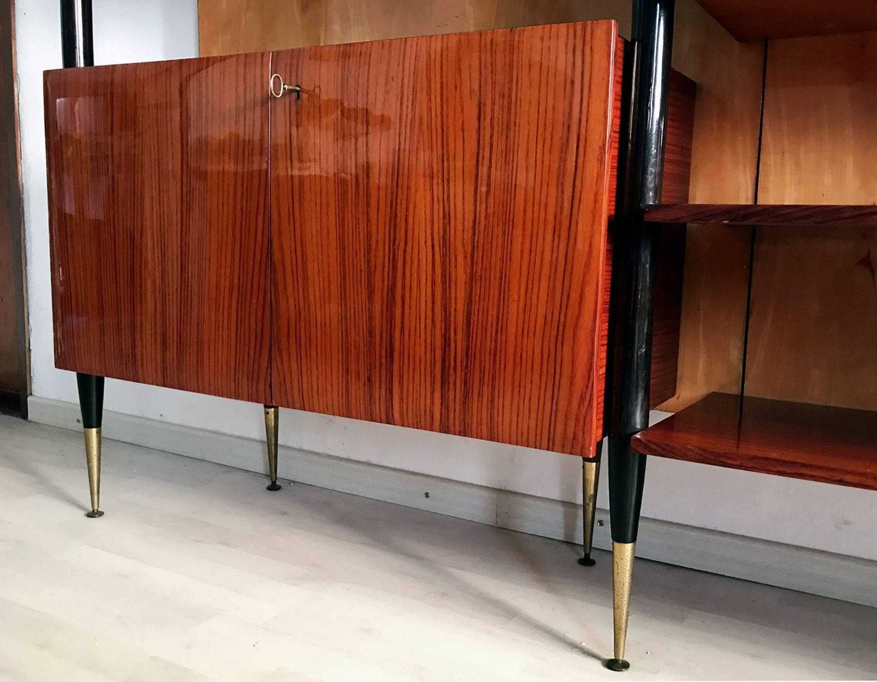 Mid-Century Modern Italian Wall Unit Bookcase and Sideboard, 1950s 1