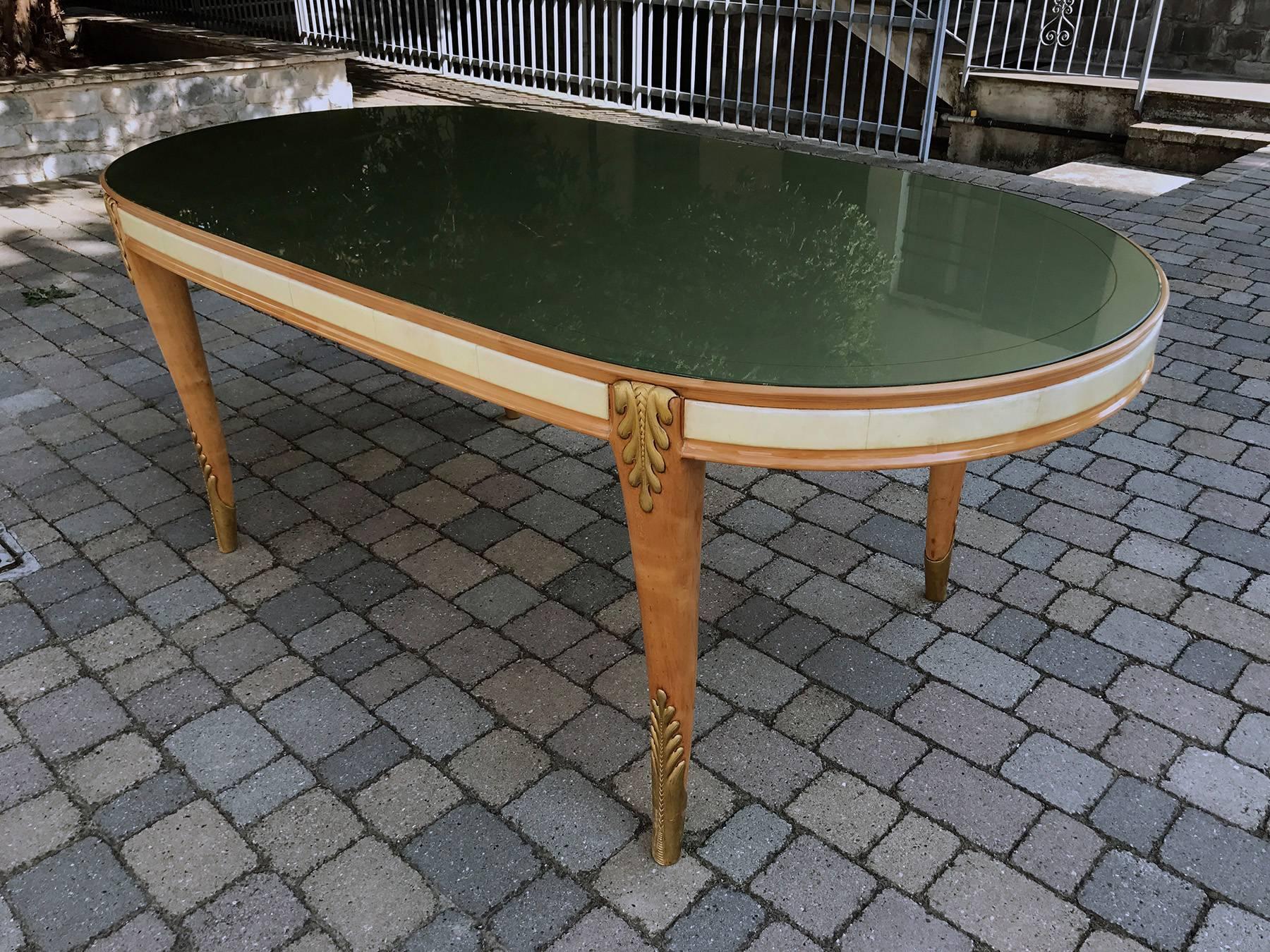 Italian Mid-Century Parchment Dining Table by Giovanni Gariboldi, 1940s In Excellent Condition In Traversetolo, IT