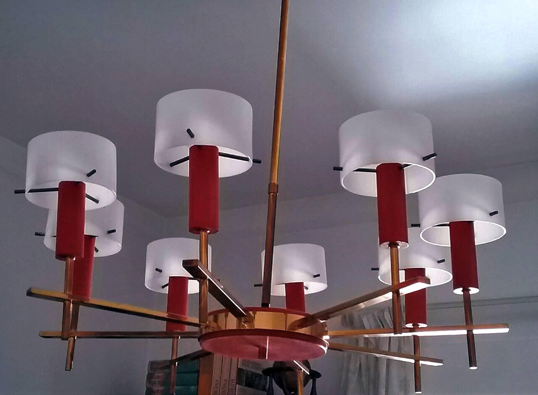 Mid-Century Modern Italian Midcentury Chandelier eight-lights by Angelo Brotto for Esperia, 1950s