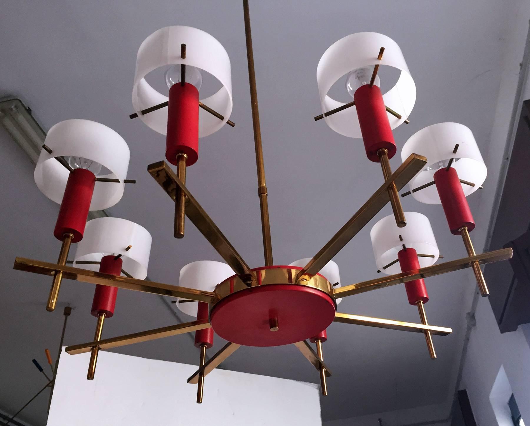 Painted Italian Midcentury Chandelier eight-lights by Angelo Brotto for Esperia, 1950s