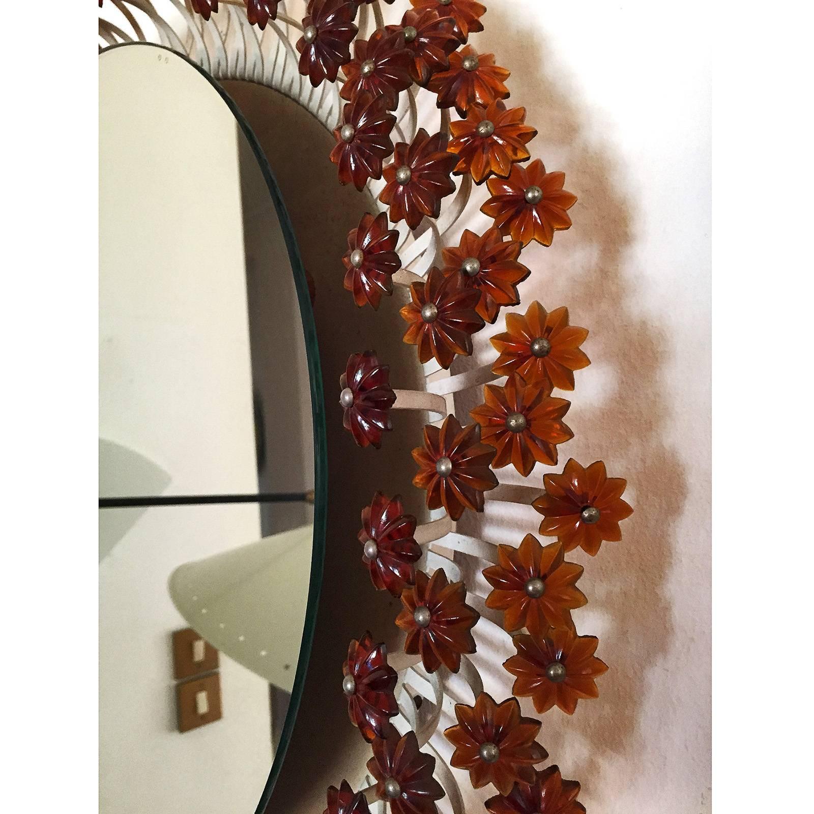 Illuminated Amber Flower Mirror by Emil Stejnar for Rupert Nikoll, Austria 1950s In Good Condition In Traversetolo, IT