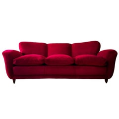 Italian large Sofa in red Velvet attributable to Guglielmo Ulrich, 1950s