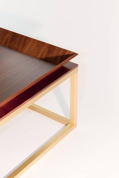 Le Tray Straight Legs, Coffee Table or Cocktail Table, Walnut and Brass Legs