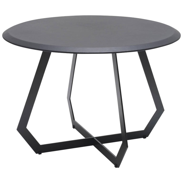 Fetish Table Black Metal and Grey Leather/ Large Side Table For Sale at