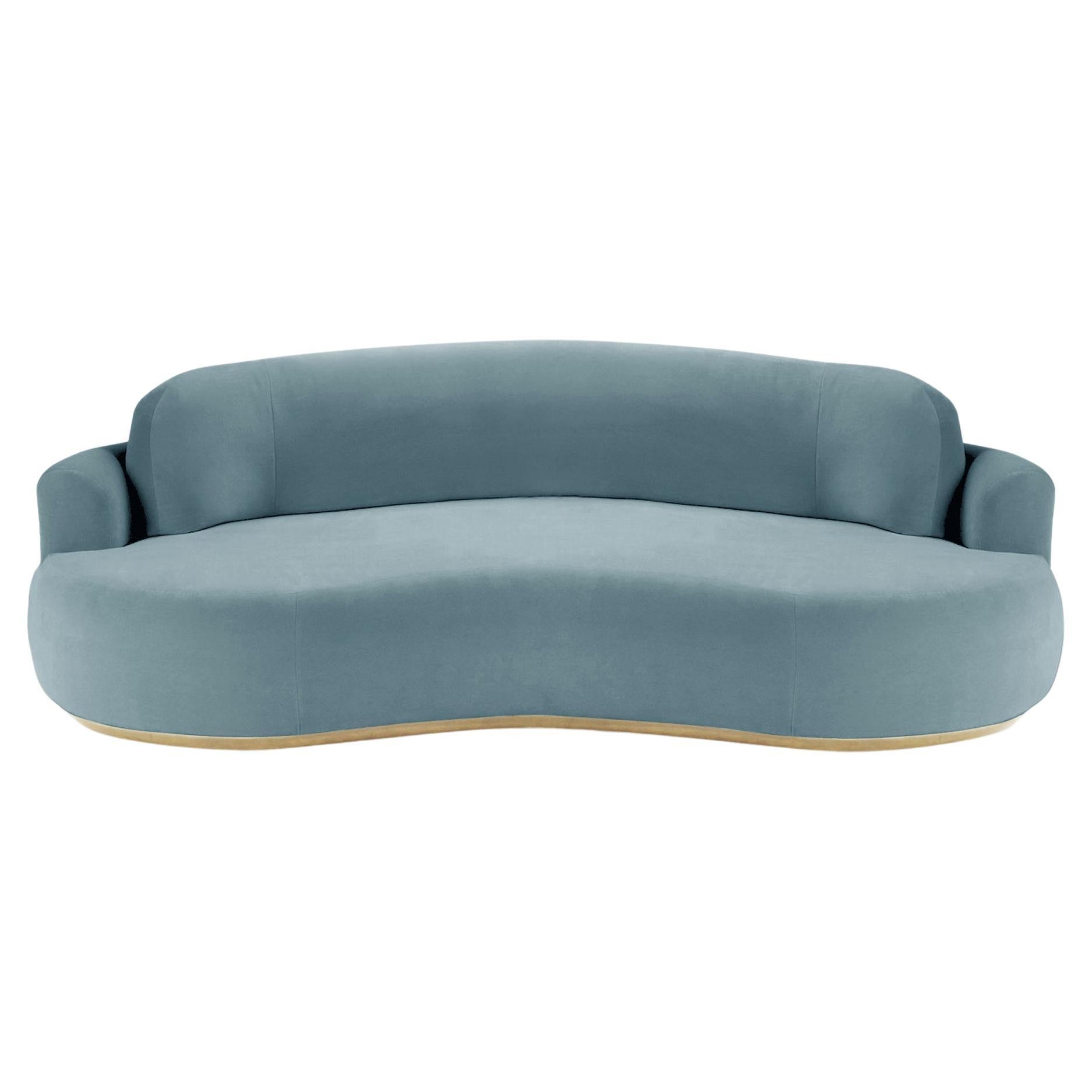 Naked Curved Sofa, Medium with Natural Oak and Paris Dark Blue