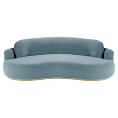 Naked Curved Sofa, Medium with Natural Oak and Paris Dark Blue