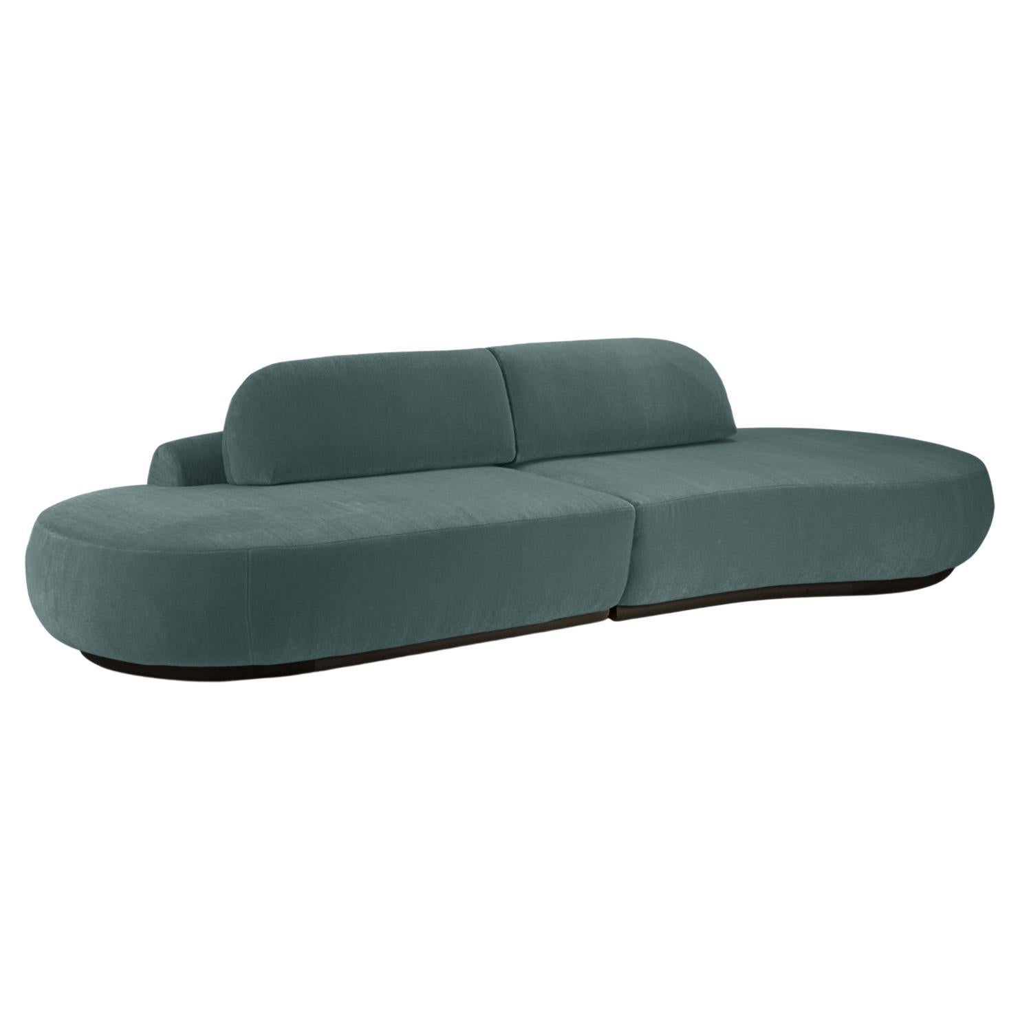 Naked Curved Sectional Sofa, 2 Piece with Beech Ash-056-5 and Teal For Sale