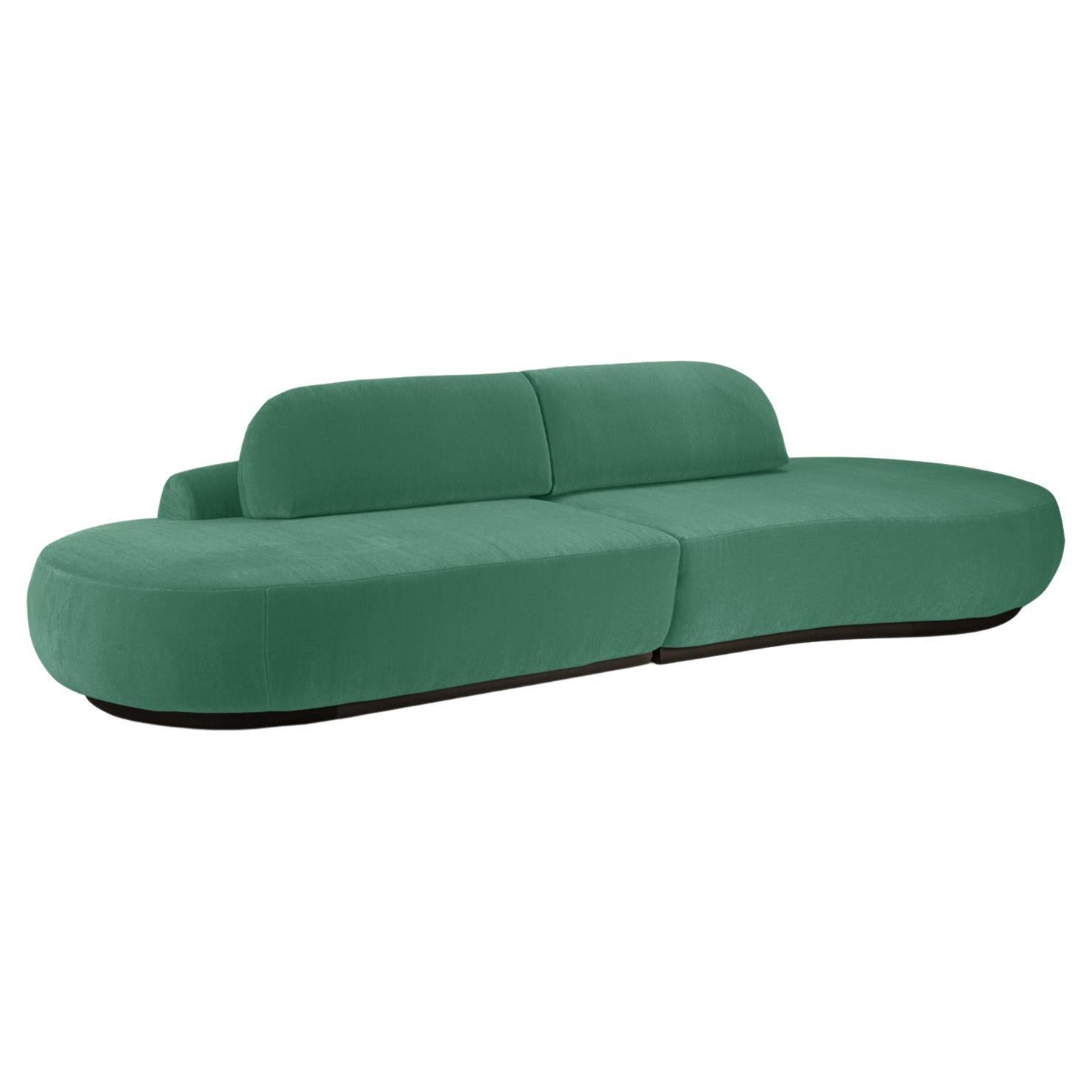 Naked Curved Sectional Sofa, 2 Piece with Beech Ash-056-5 and Paris Green For Sale