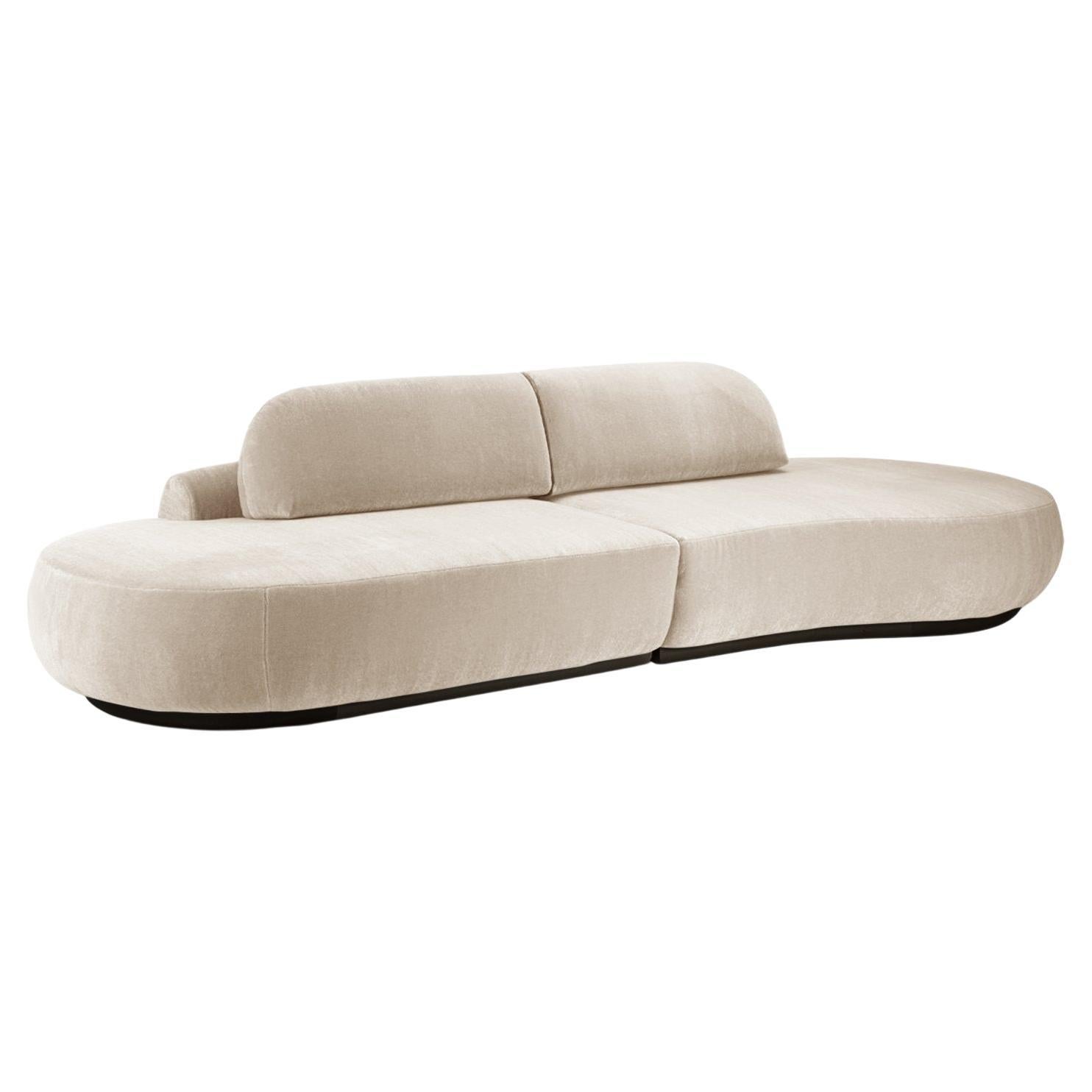 Naked Curved Sectional Sofa, 2 Piece with Beech Ash-056-5 and Boucle Snow For Sale