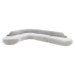 Canapé sectionnel incurvé en chêne naturel et aluminium, 4 pièces