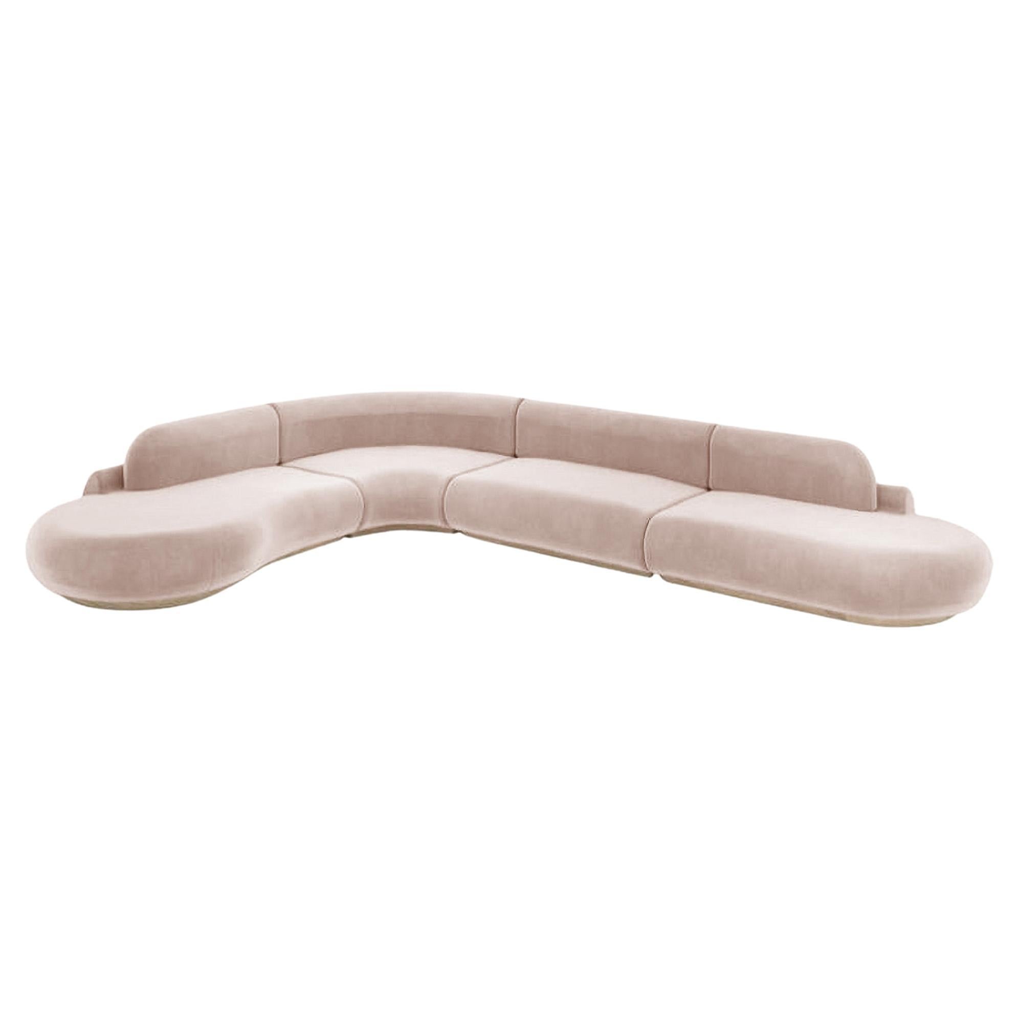 Naked Curved Sectional Sofa, 4 Piece with Natural Oak and Vigo Blossom For Sale