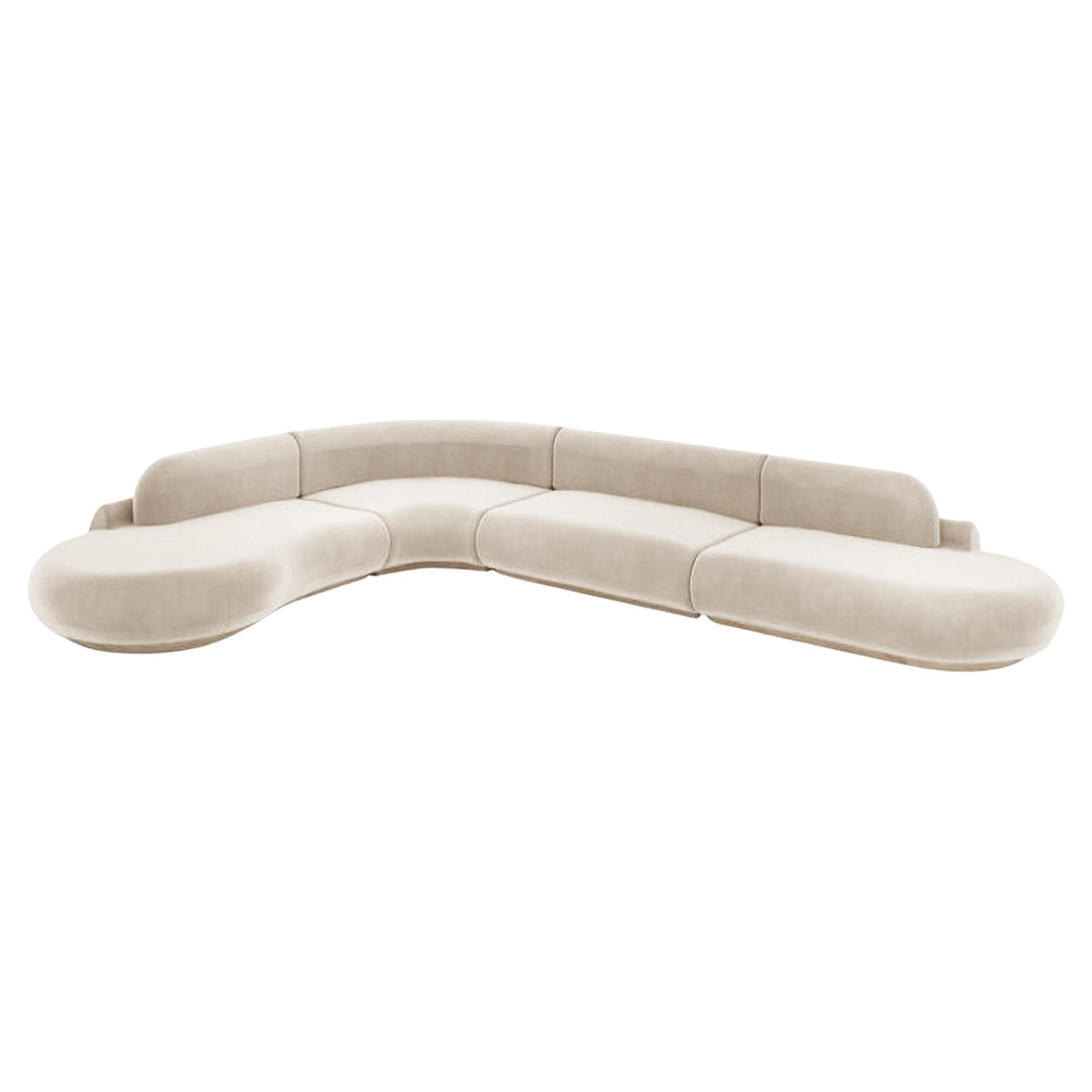 Naked Curved Sectional Sofa, 4 Piece with Natural Oak and Boucle Snow