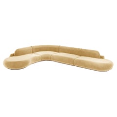 Naked Curved Sectional Sofa, 4 Piece with Natural Oak and Vigo Plantain