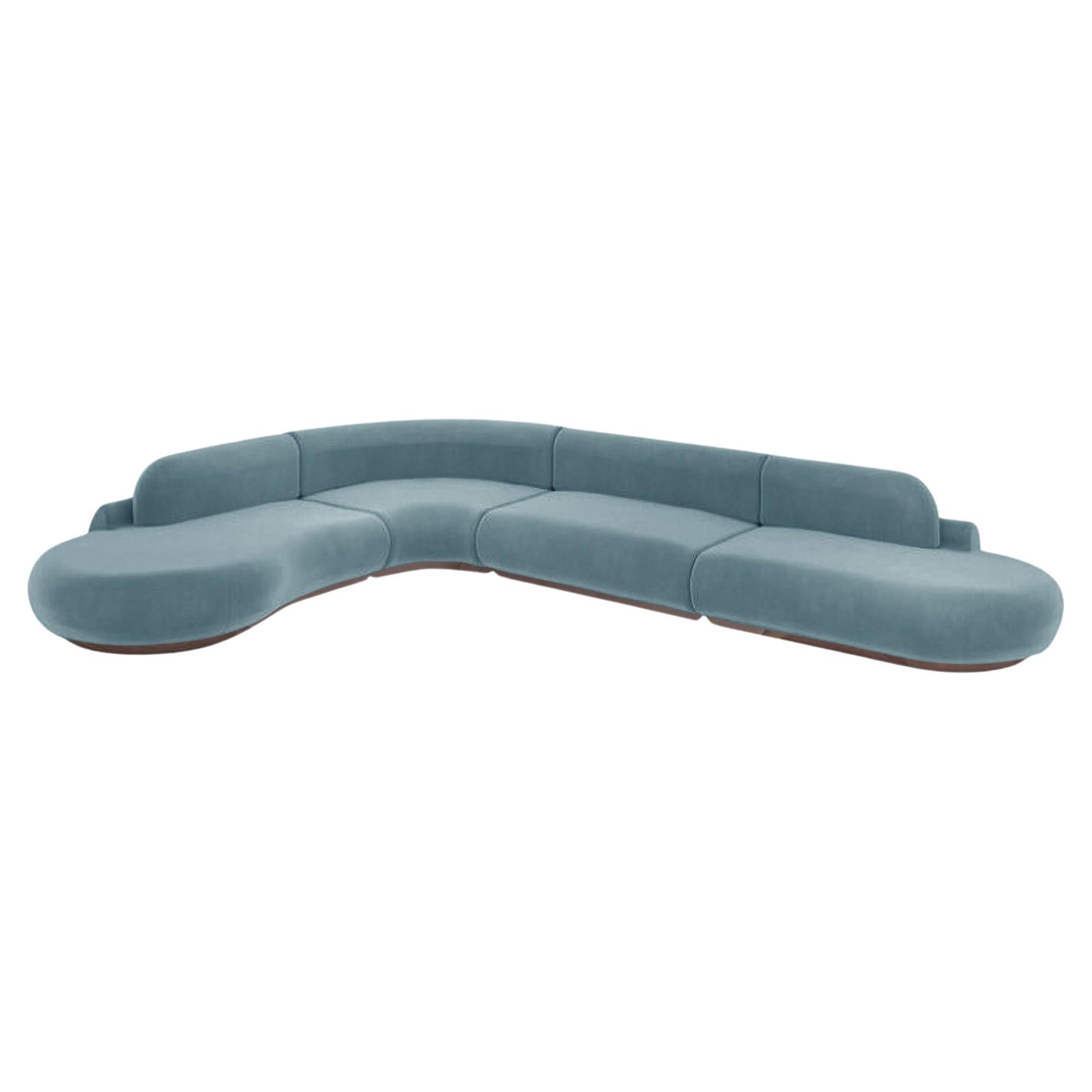 Canapé sectionnel à courbes nues, 4 pièces avec frêne de hêtre-056-1 et bleu foncé Paris