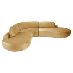 Naked Curved Sectional Sofa, 3 Piece with Natural Oak and Vigo Plantain
