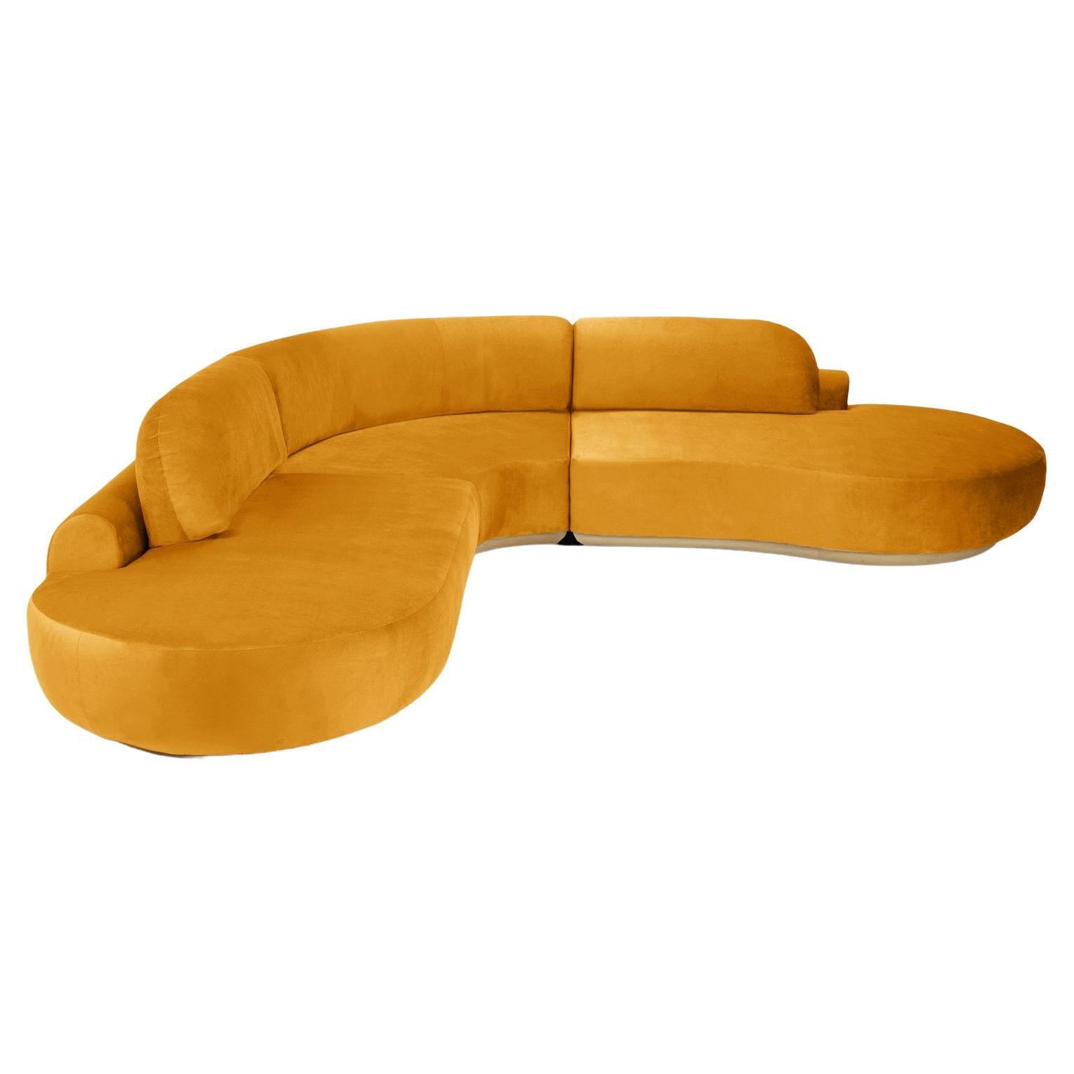 Naked Curved Sectional Sofa, 3 Piece with Natural Oak and Corn For Sale