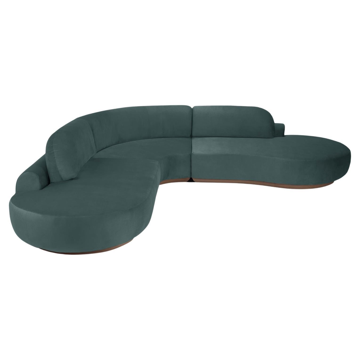 Naked Curved Sectional Sofa, 3 Piece with Beech Ash-056-1 and Teal