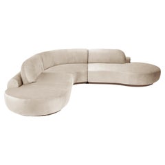 Naked Curved Sectional Sofa, 3 Piece with Beech Ash-056-1 and Boucle Snow