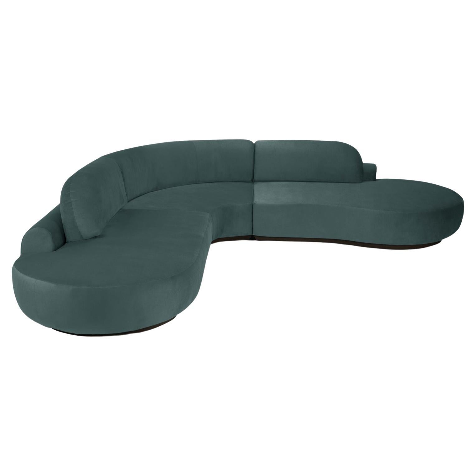 Naked Curved Sectional Sofa, 3 Piece with Beech Ash-056-5 and Teal