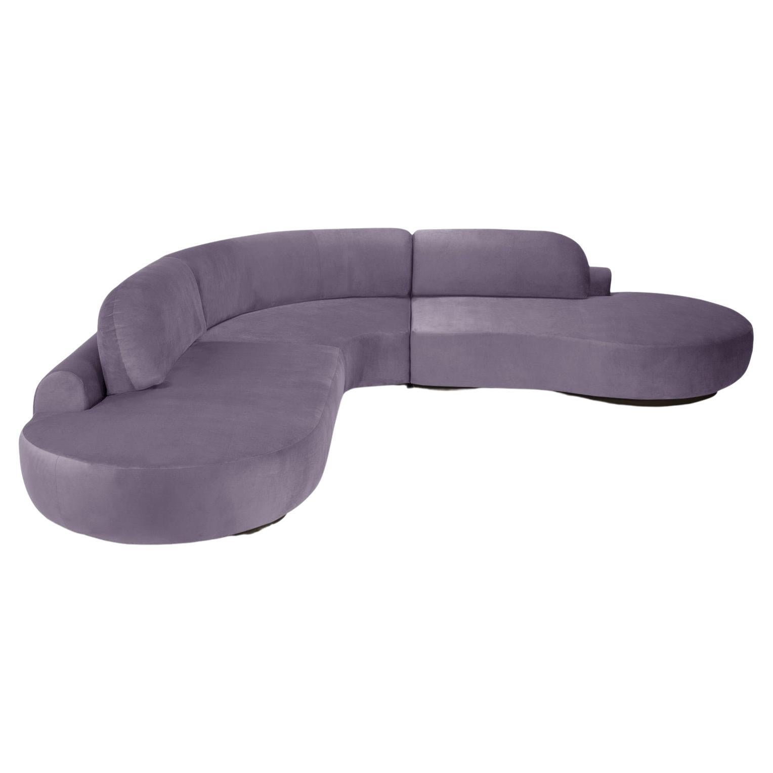 Naked Curved Sectional Sofa, 3 Piece with Beech Ash-056-5 and Paris Lavanda For Sale