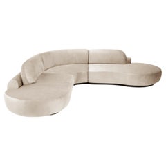 Naked Curved Sectional Sofa, 3 Piece with Beech Ash-056-5 and Boucle Snow
