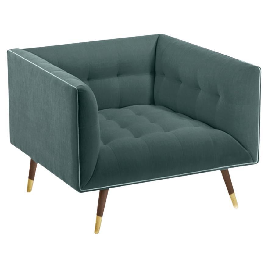 Dust Armchair with Beech Ash-056-1, Polished Brass and Teal