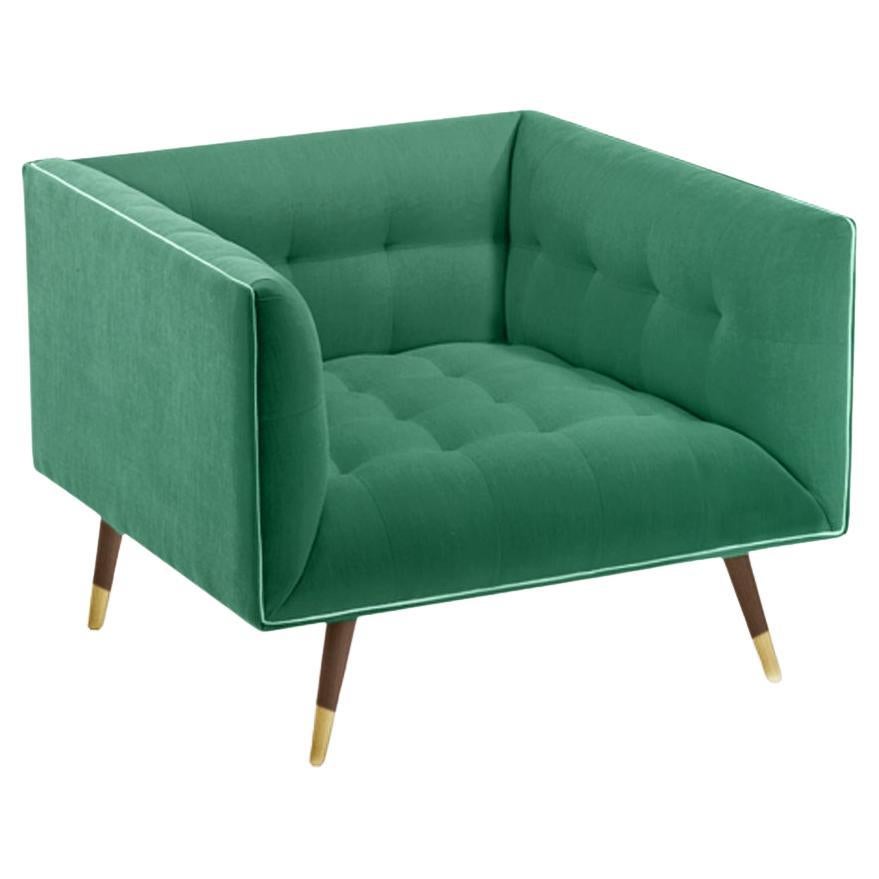 Dust Armchair with Beech Ash-056-1, Polished Brass and Paris Green For Sale